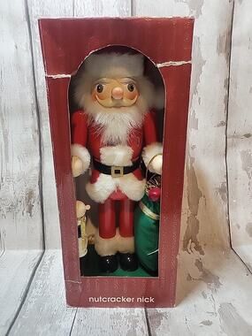 JC Penney Home Collection Nutcracker Nick Santa Claus Gifts Wood New in Box 14"